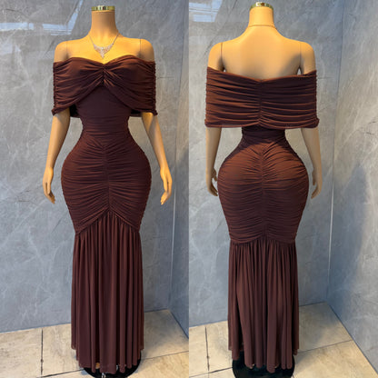 Vestido café mesh mangas campesina 🤎