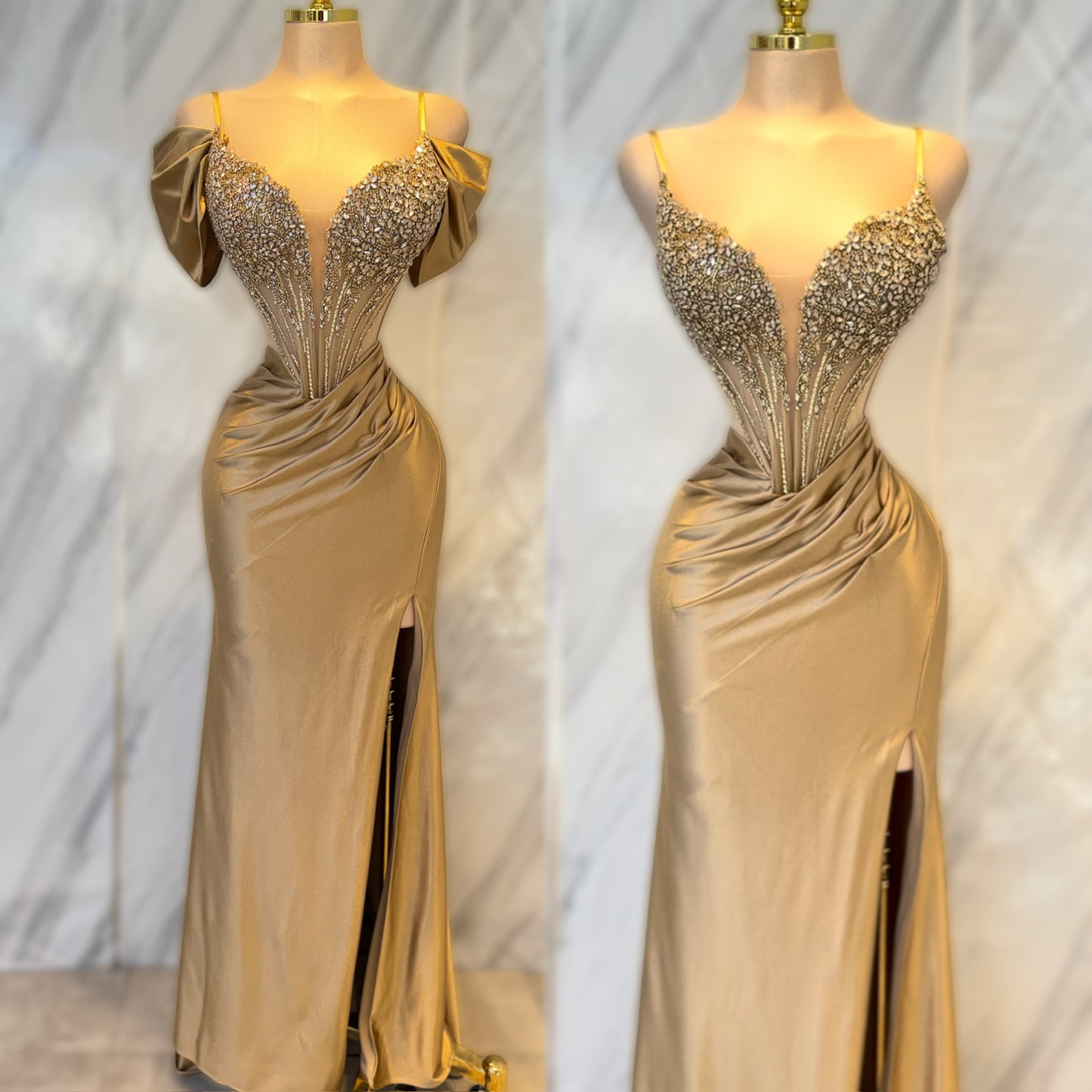 Vestido dorado pedrería corset 💛✨