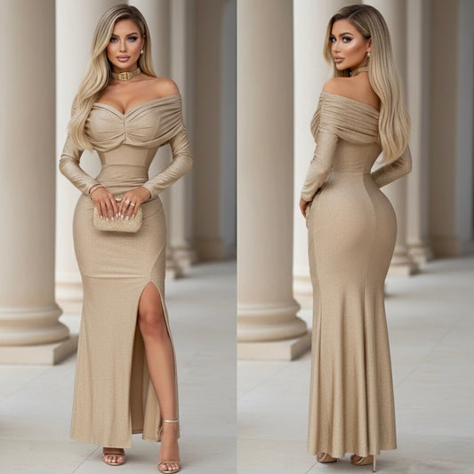 Vestido champagne glitter