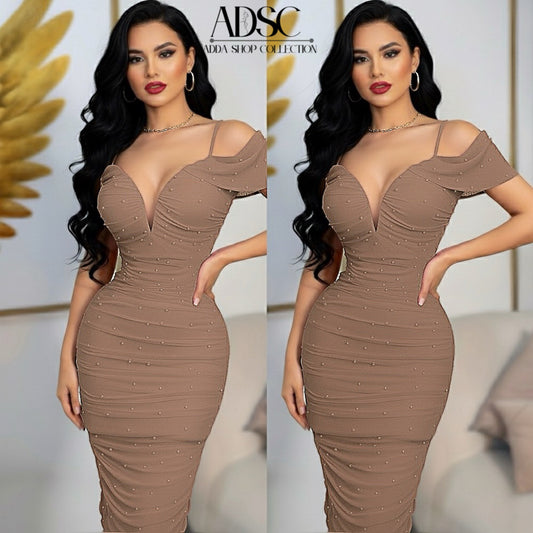 Vestido mesh café perlas 🤎