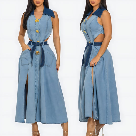 Vestido mezclilla botones dorados