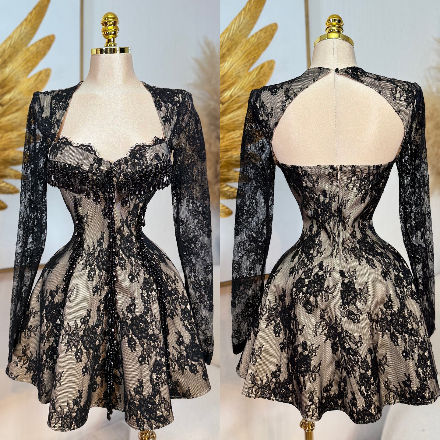 Vestido negro/beige encaje
