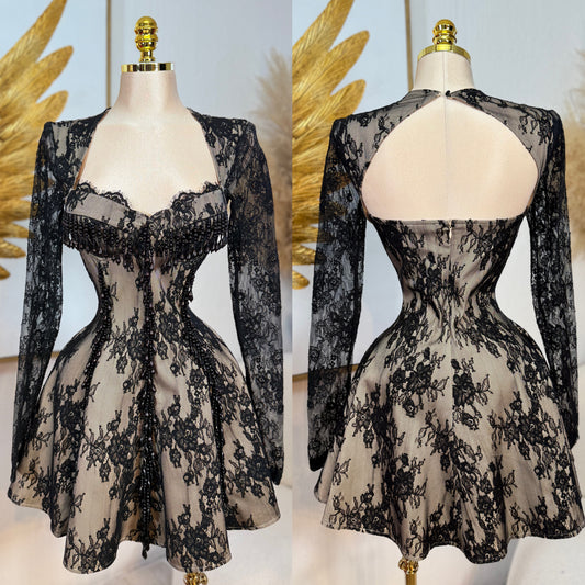 Vestido negro/beige encaje