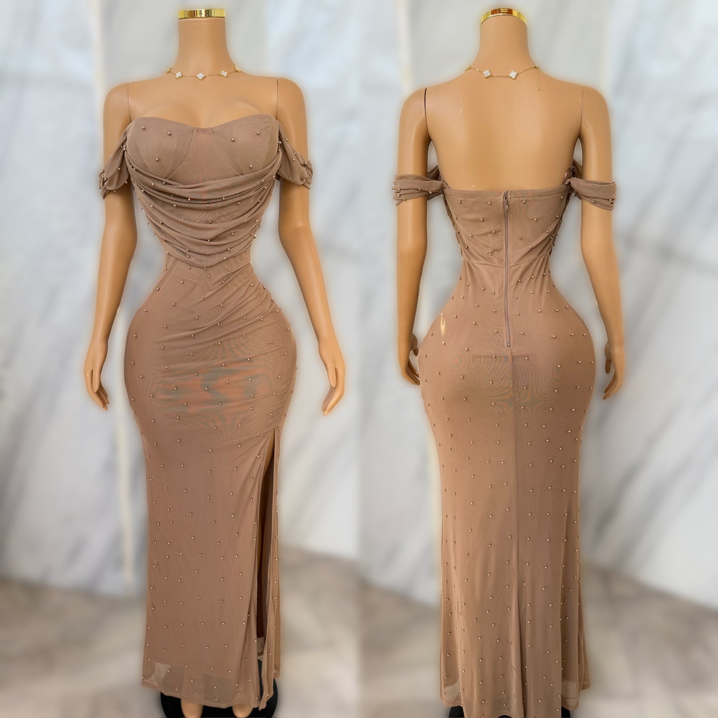 Vestido café perlas 🤎