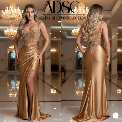 Vestido satín dorado corset 💛