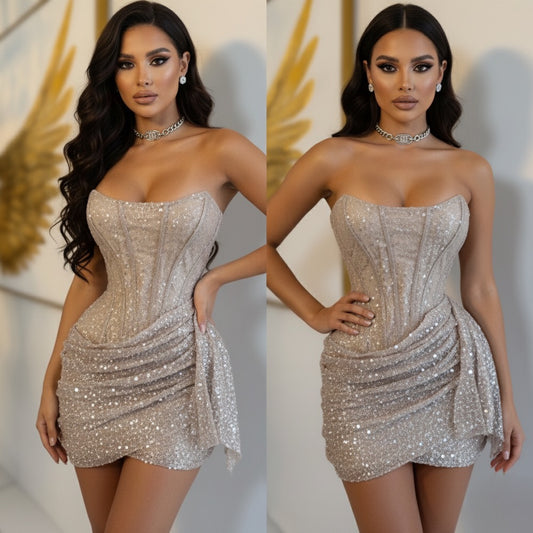 Vestido champagne perlas y lentejuelas ✨