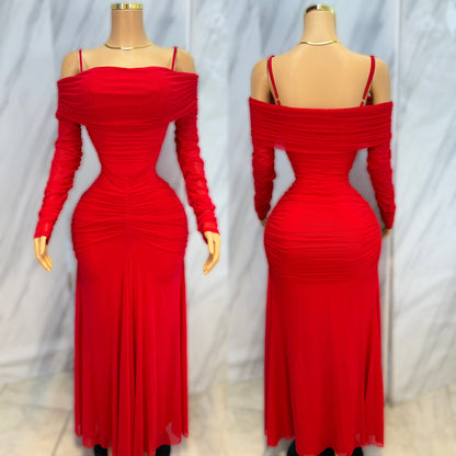 Vestido rojo mesh ❤️ mangas campesinas