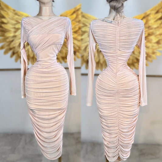 Vestido beige drapeado