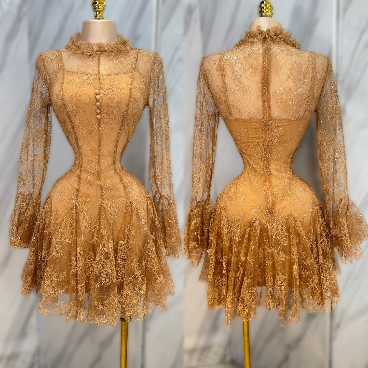 Vestido café encaje con lentejuelas 🤎✨