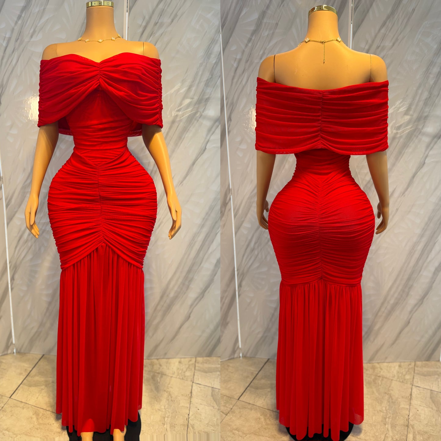 Vestido rojo mesh ❤️ mangas campesinas