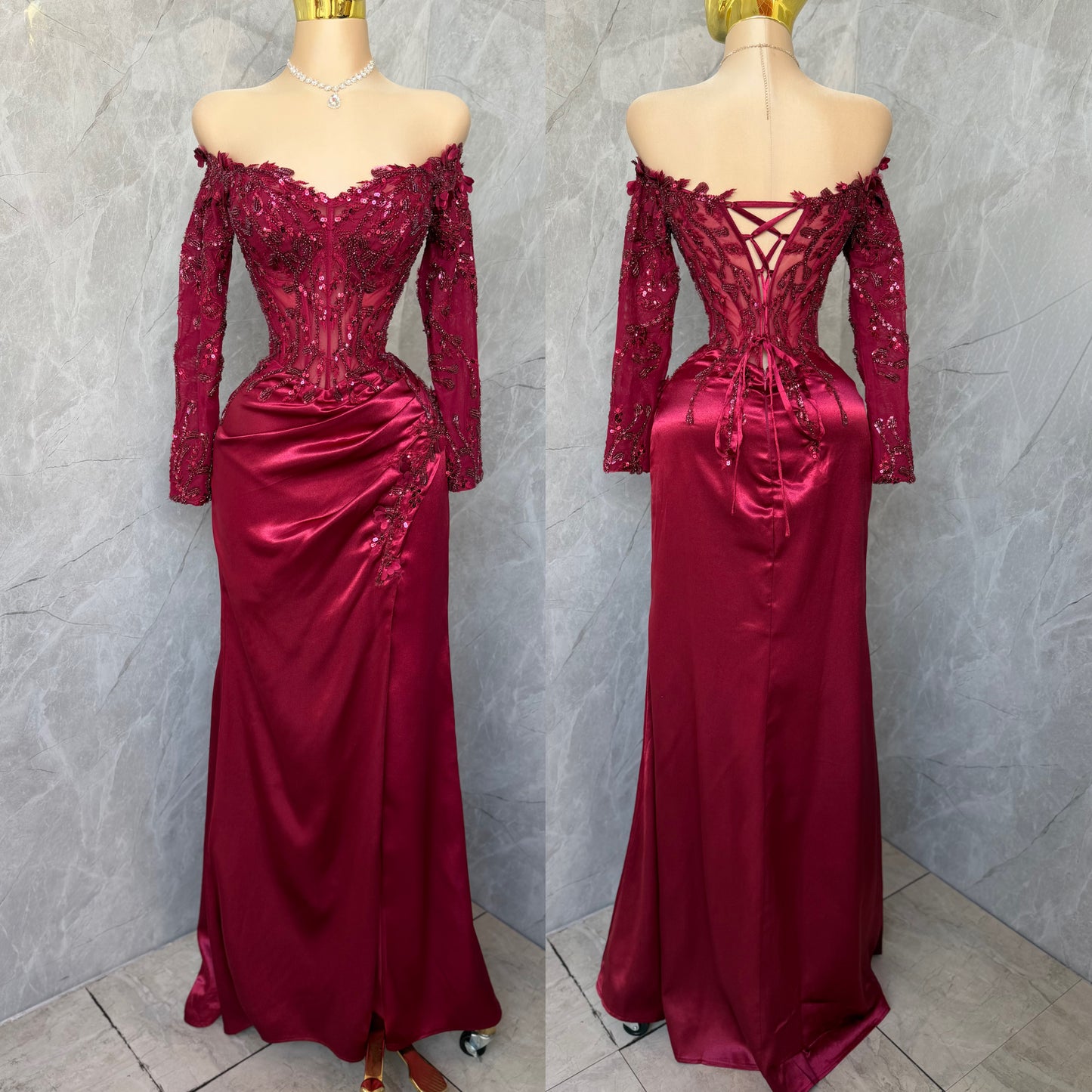Vestido tinto satín corset 🍷