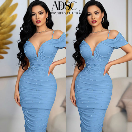 Vestido azul mesh y perlas 🩵