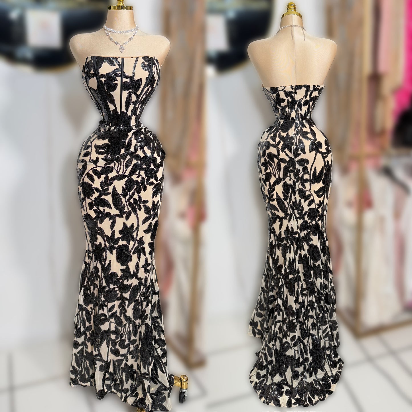 Vestido beige y negro lentejuelas ✨🖤