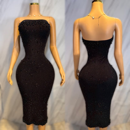 Vestido negro perlas y pedrería 🖤✨
