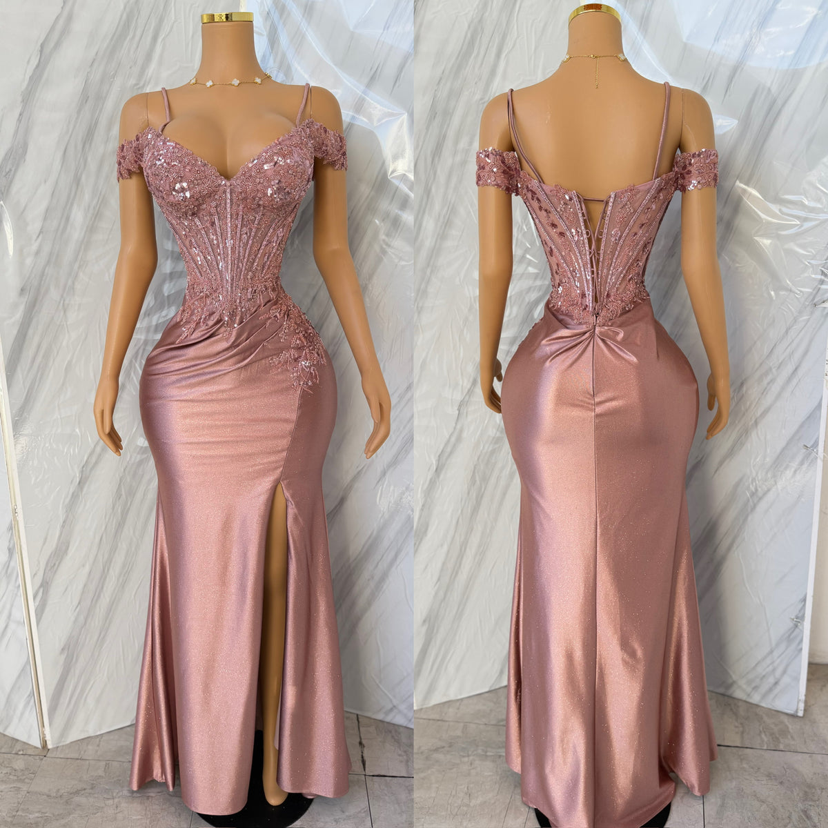 Vestido rosa palo glitter corset