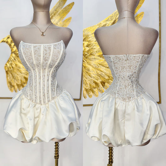 Vestido beige globo corset 🤍