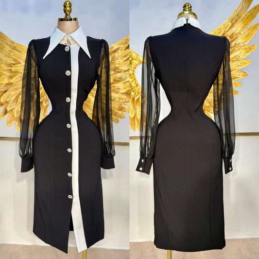 Vestido negro botones pedrería 🖤