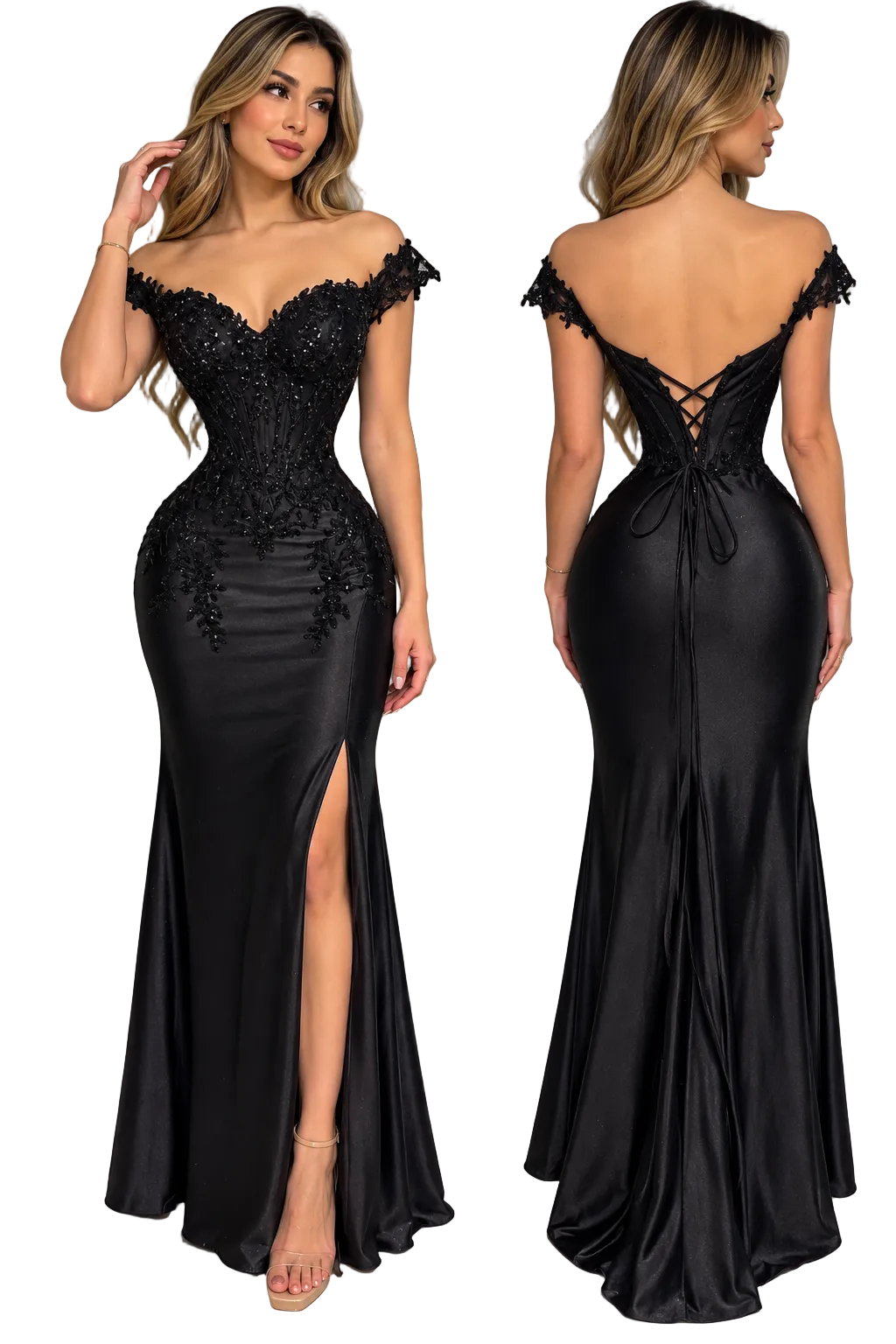 Vestido negro corset pedrería y glitter ✨🖤