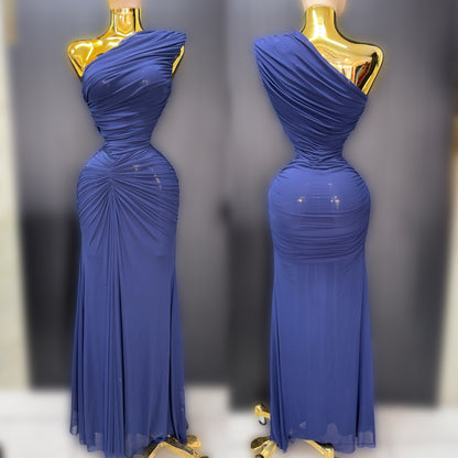 Vestido azul marino mesh asimétrico💙