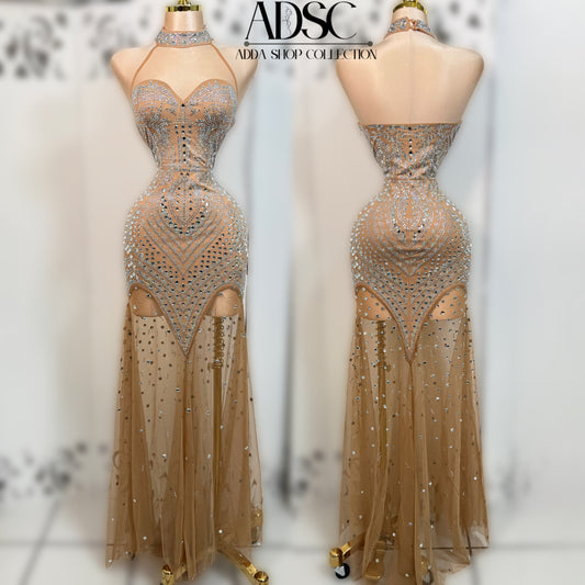 Vestido beige pedrería ✨
