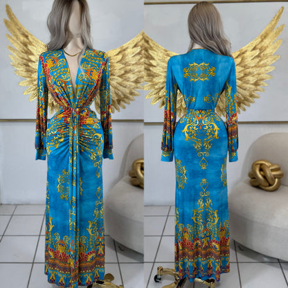 Vestido azul y rosa multicolor
