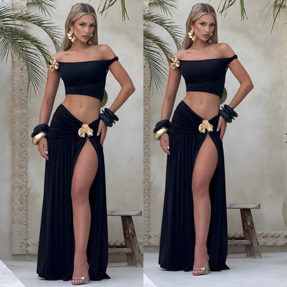 Conjunto negro falda y top licra 🖤