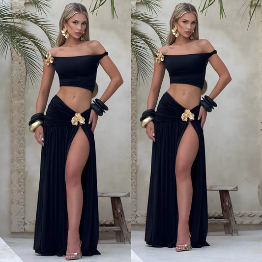 Conjunto negro falda y top licra 🖤