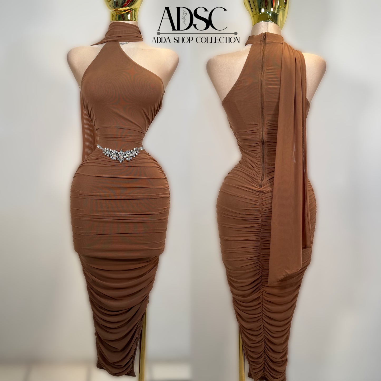 Vestido café mesh drapeado 🤎