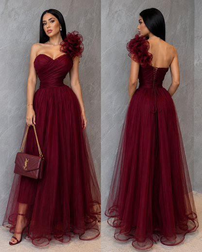 Vestido tinto tulle y escarola 🍷