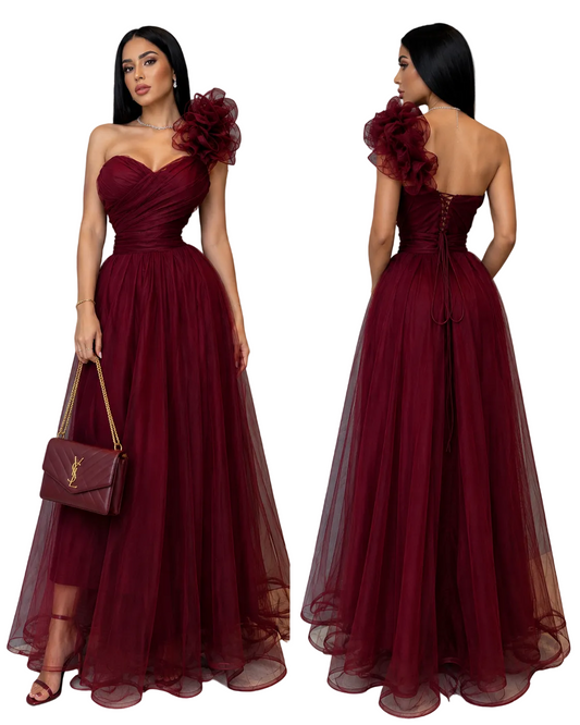 Vestido tinto tulle y escarola 🍷
