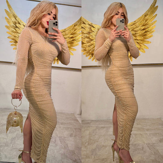 Vestido beige pedrería ✨