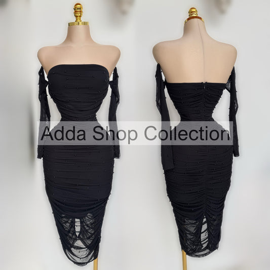 Vestido negro mesh perlas 🖤