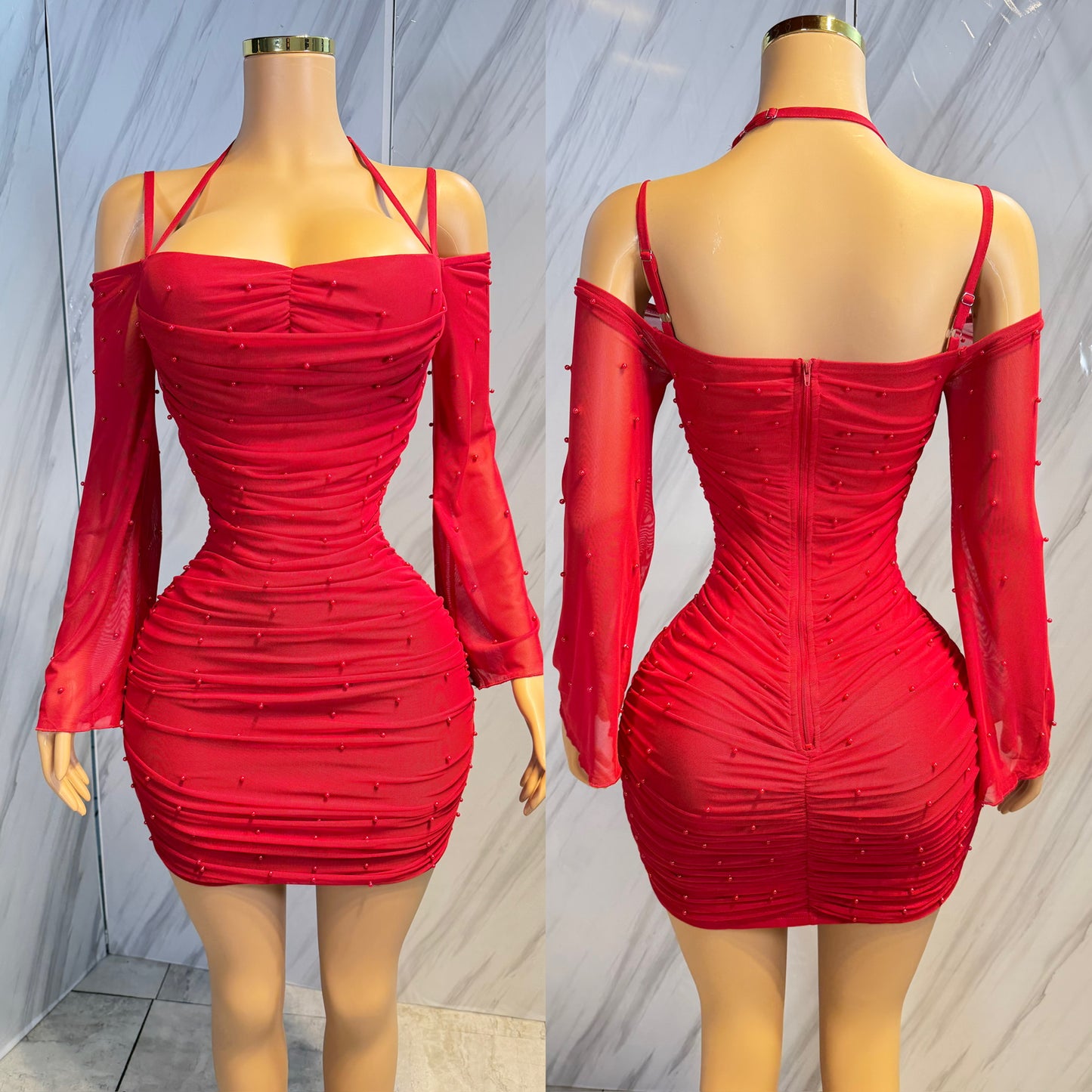 Vestido rojo perlas mesh ❤️