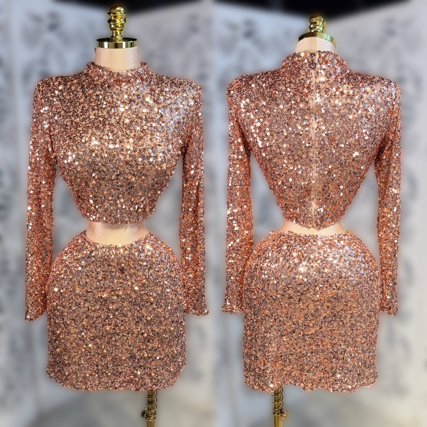 Conjunto rose gold perlas y lentejuelas 🩷