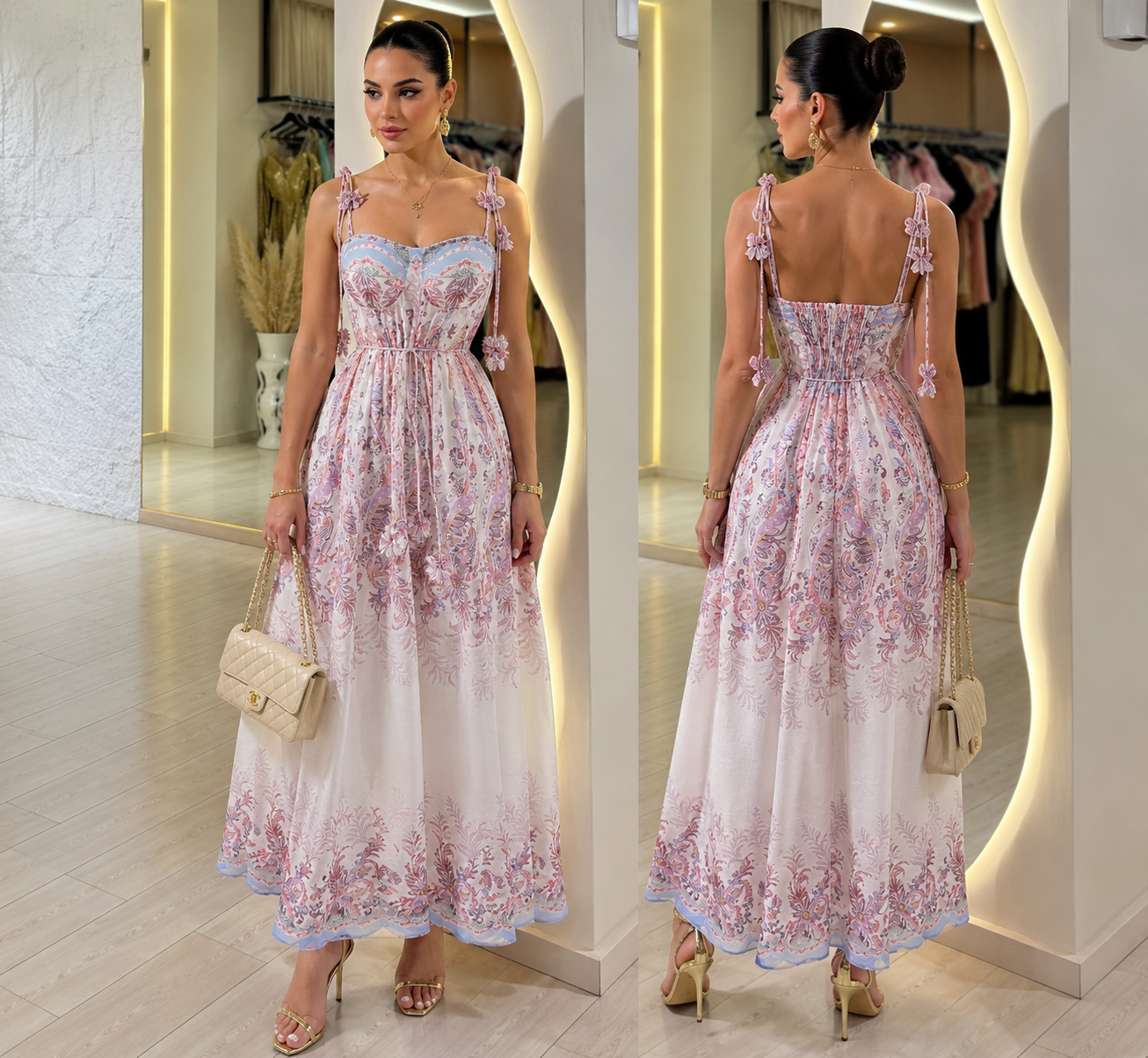 Vestido blanco y morado flores 💜