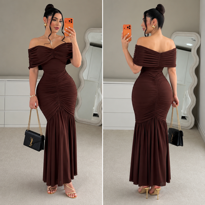 Vestido café mesh mangas campesina 🤎