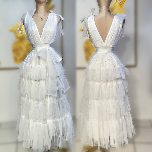 Vestido tulle perlas 🤍