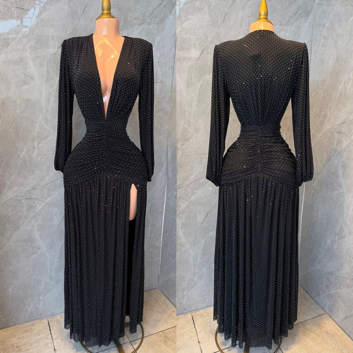 Vestido negro pedrería mesh