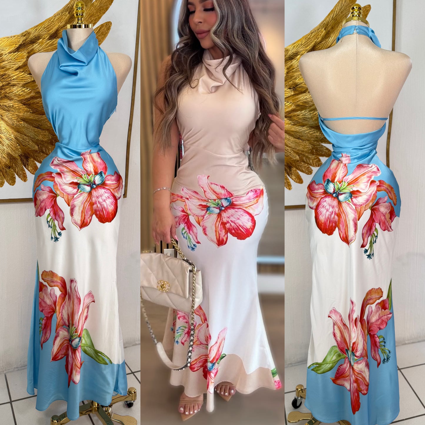 Vestido azul satín 🌸🩵