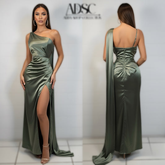 Vestido satín verde olivo 💚