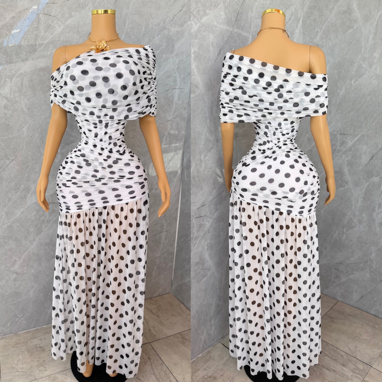 Vestido mesh blanco lunares