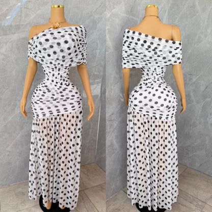 Vestido mesh blanco lunares