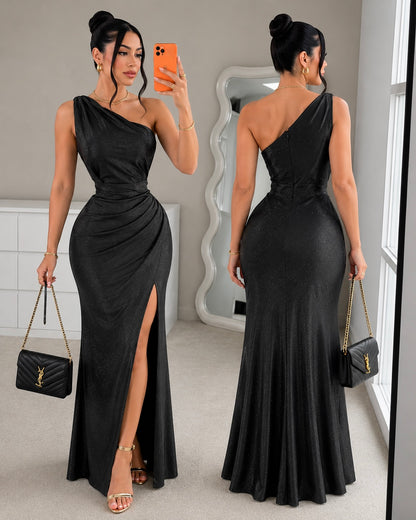 Vestido negro asimétrico glitter 🖤