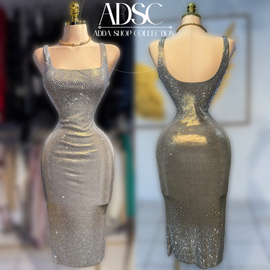 Vestido dorado/plateado pedrería ✨