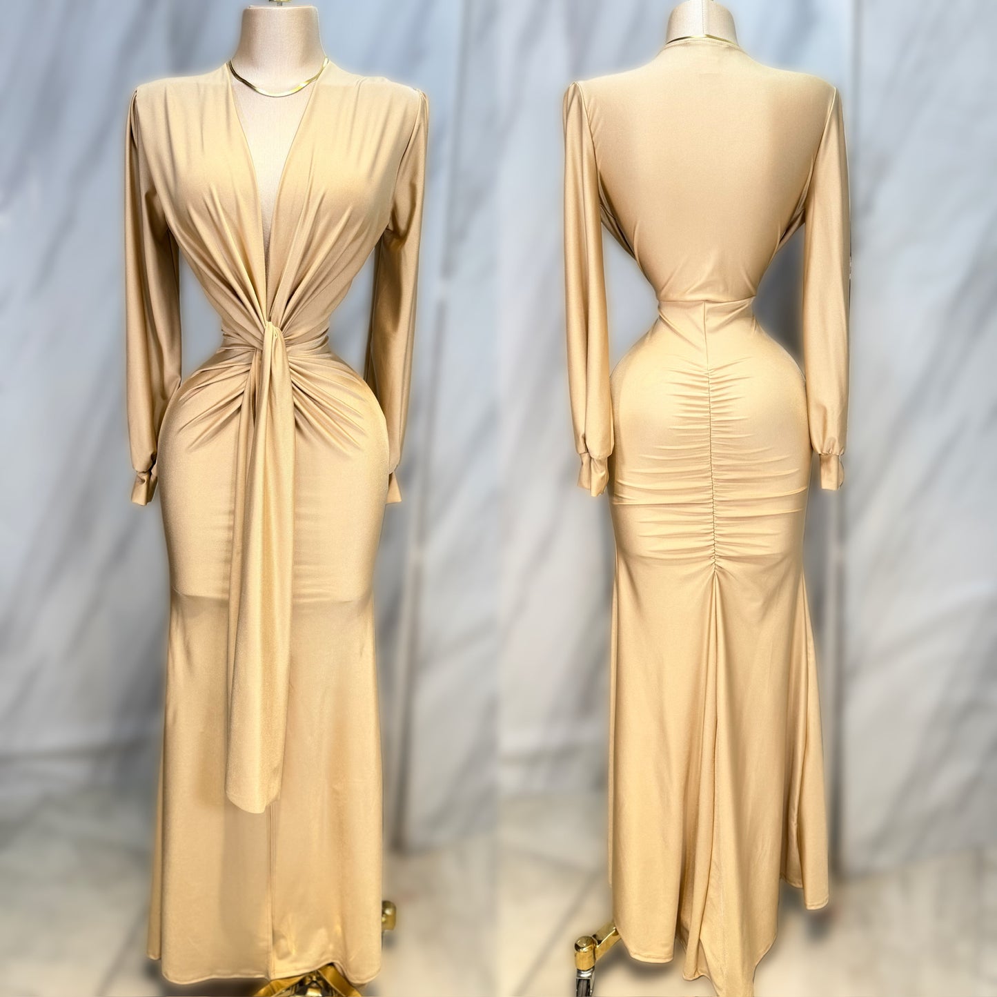 Vestido champagne/beige licra satinada 💛
