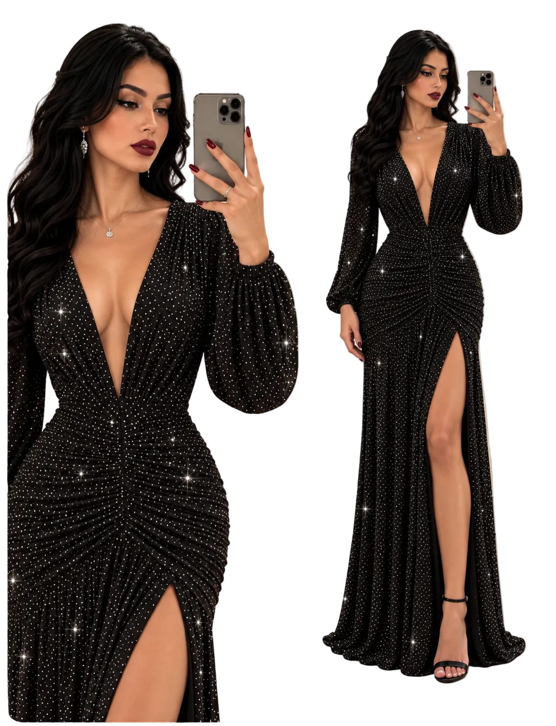 Vestido negro pedrería mesh