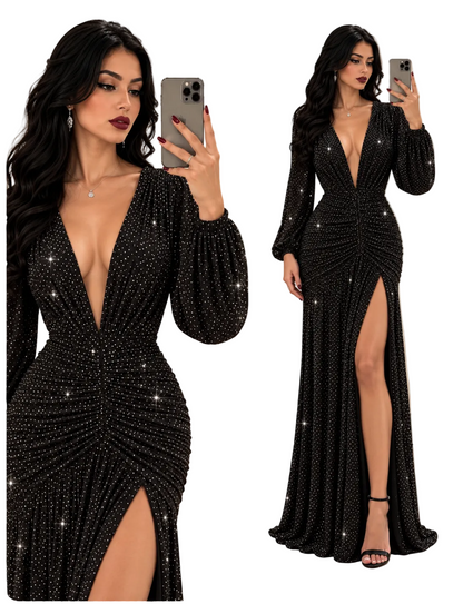 Vestido negro pedrería mesh