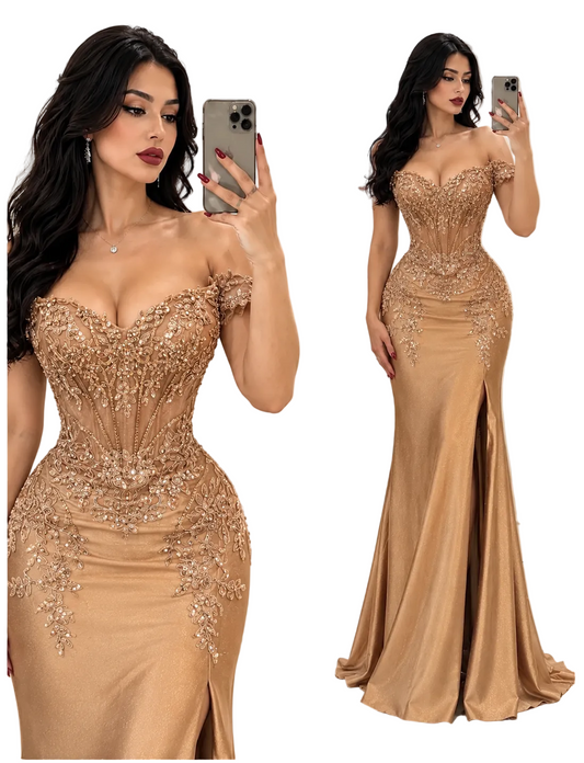 Vestido dorado corset glitter ✨
