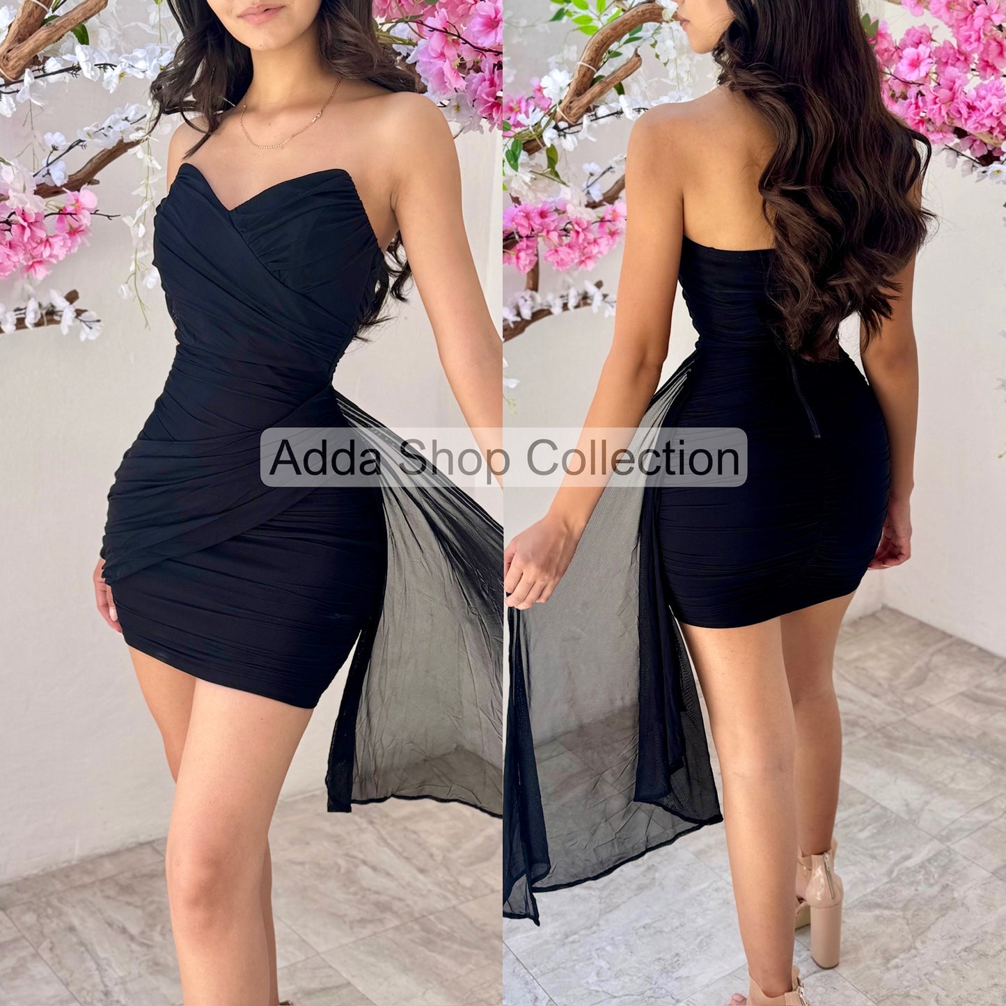 Vestido negro strapless mesh 🖤
