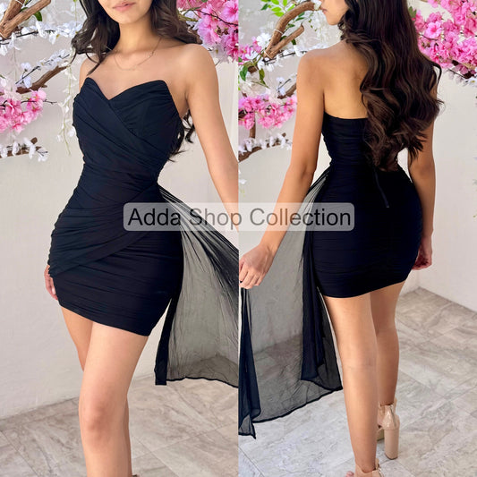 Vestido negro strapless mesh 🖤